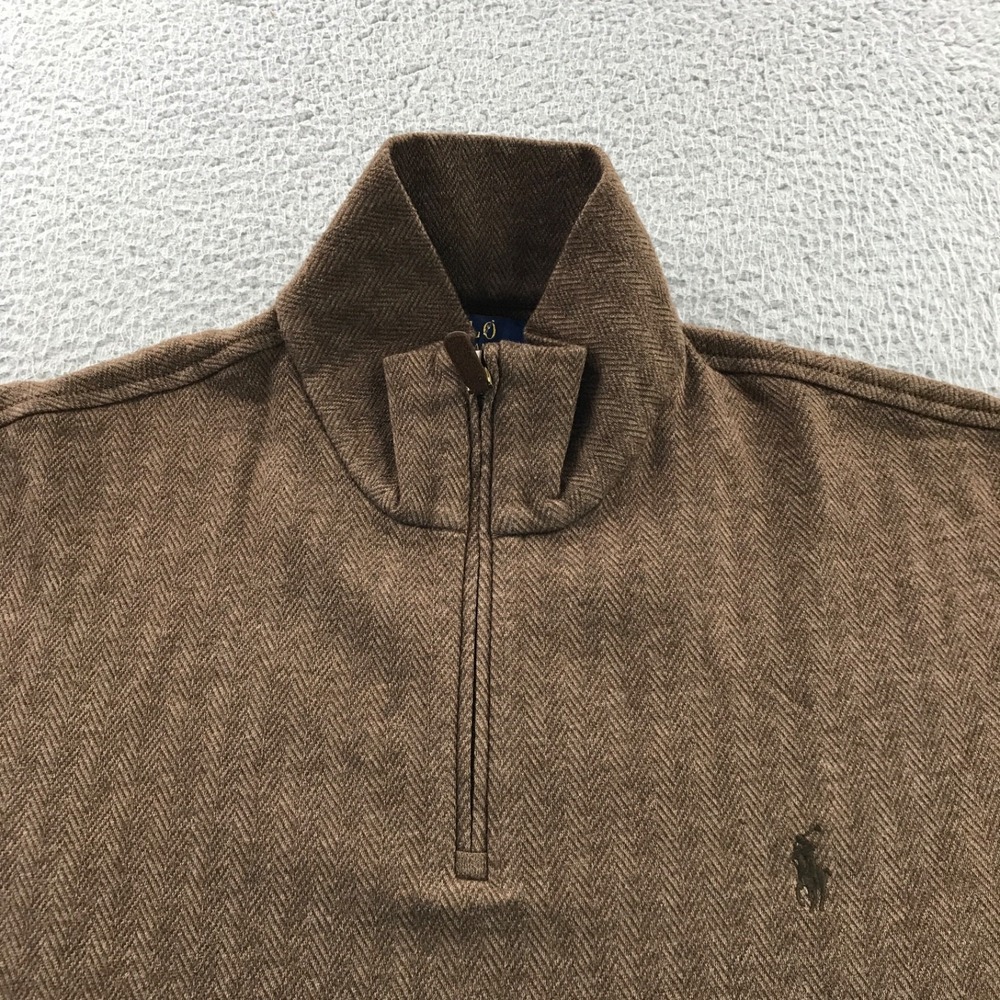 VTG Polo Ralph Lauren Sweater Mens Large Brown Herringbone 1/4 Zip Pullover NEW